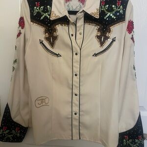 Vintage Embroidered Western Shirt with Floral Design